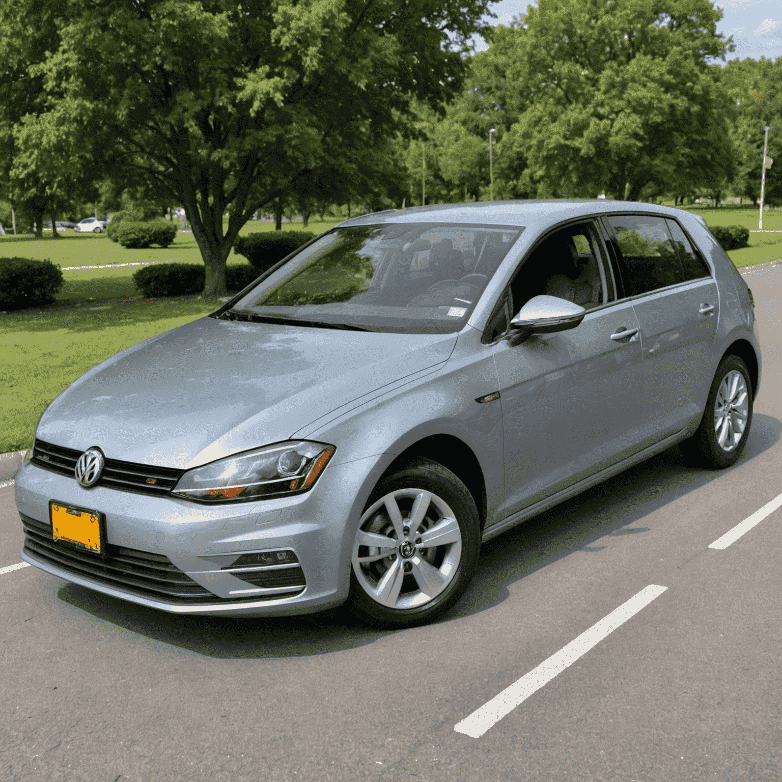 Een zilvergrijze Volkswagen Golf, model 2019, in uitstekende staat met lage kilometerstand