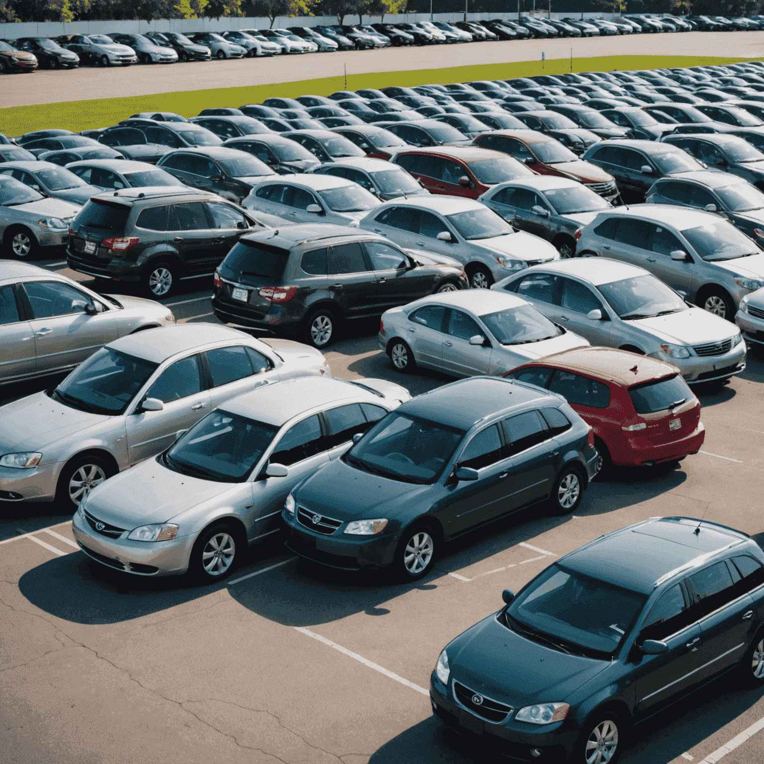 Een rij van goed onderhouden tweedehands auto's op een dealerterrein